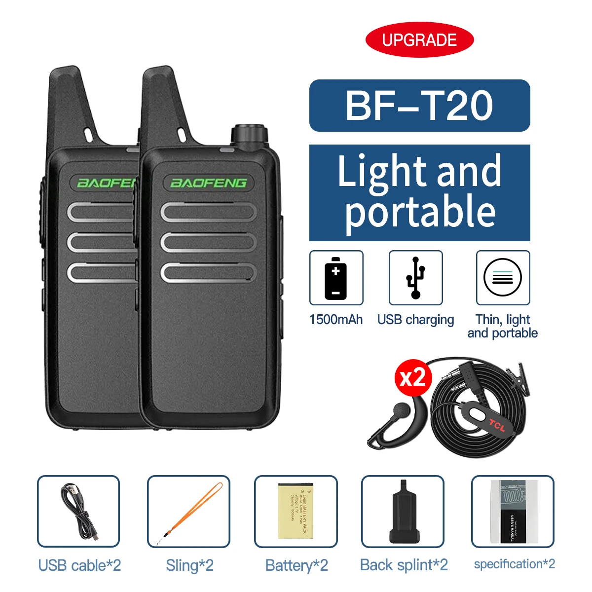 Baofeng BF-T20 UHF Walkie Talkie 3-5km Range 7 Baofeng BF-T20 UHF Walkie Talkie 3-5km Range - Image 7