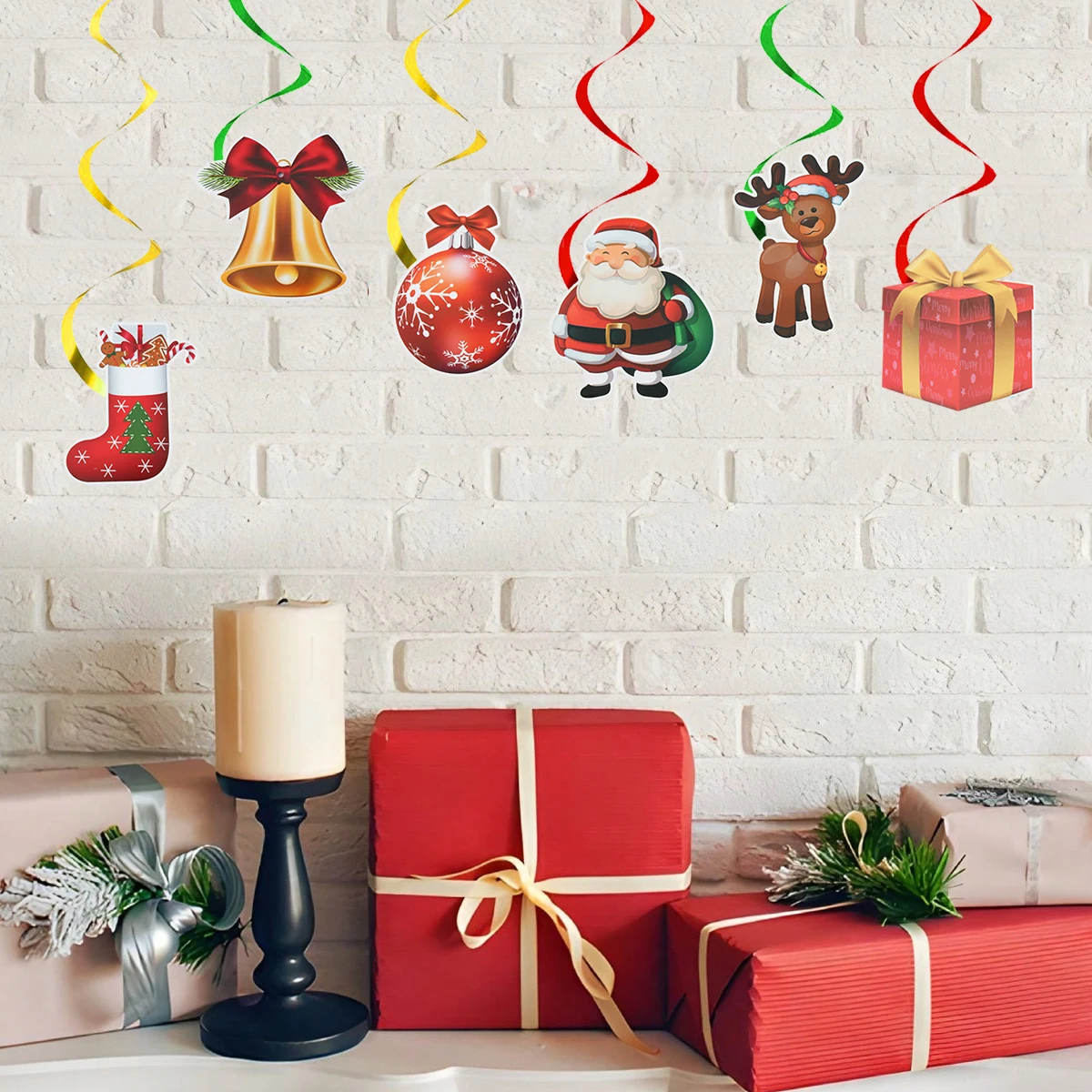 Festive Spiral Christmas Paper Pendants Set of 6 2 Festive Spiral Christmas Paper Pendants Set of 6 - Image 2