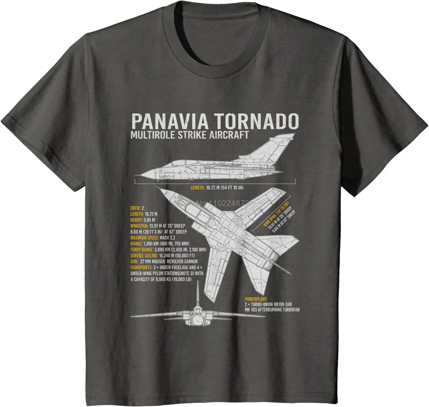 Men's Tornado Aircraft Blueprint T-Shirt 4 Men's Tornado Aircraft Blueprint T-Shirt - Image 4