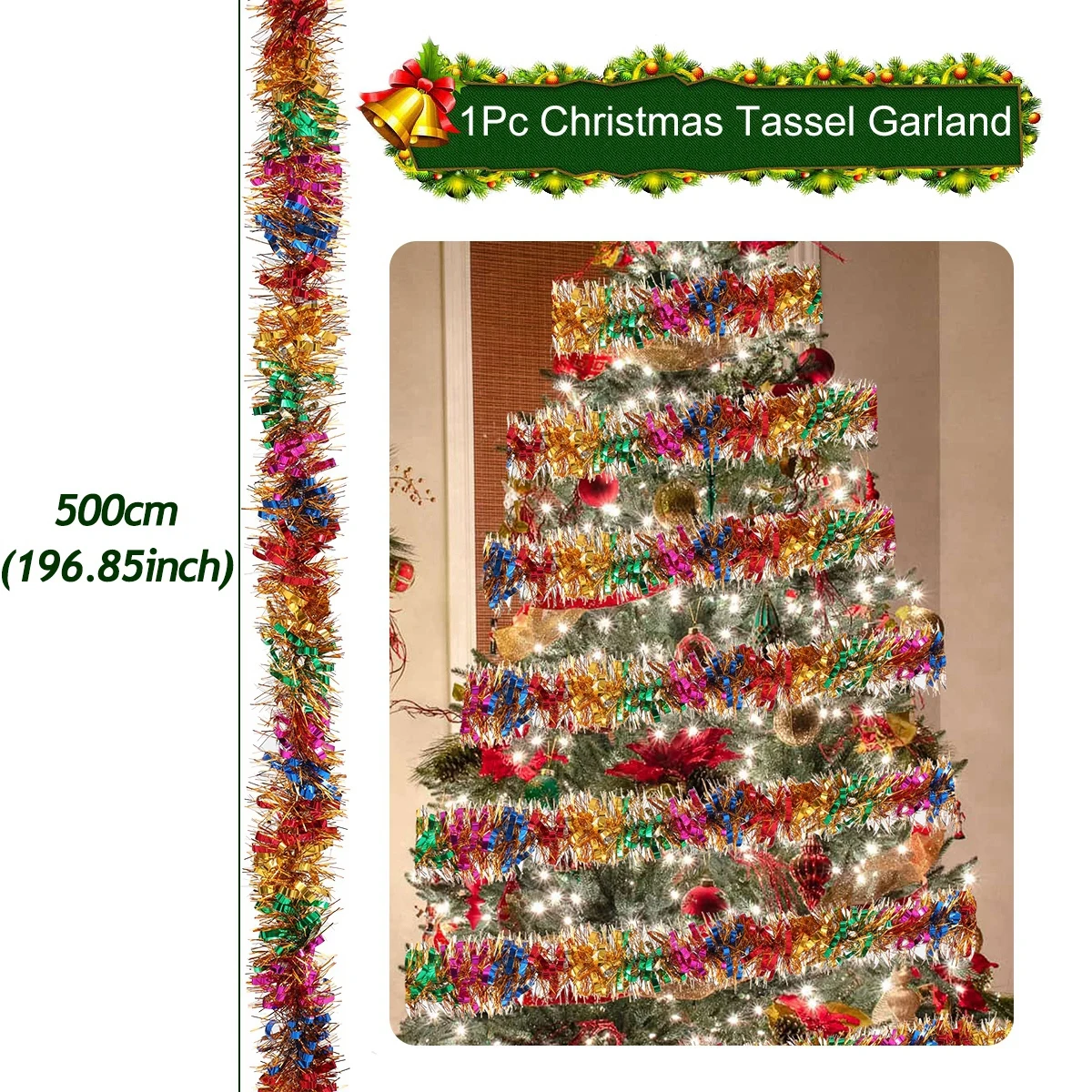 Festive Christmas Glitter Tinsel Tassel Garland 7 Festive Christmas Glitter Tinsel Tassel Garland - Image 7