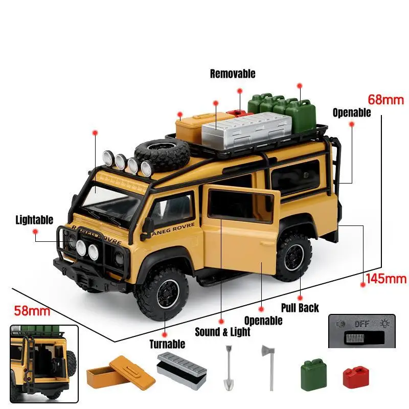 Yellow Land Rover Defender Diecast Model 1/32 Scale 2 Yellow Land Rover Defender Diecast Model 1/32 Scale - Image 2