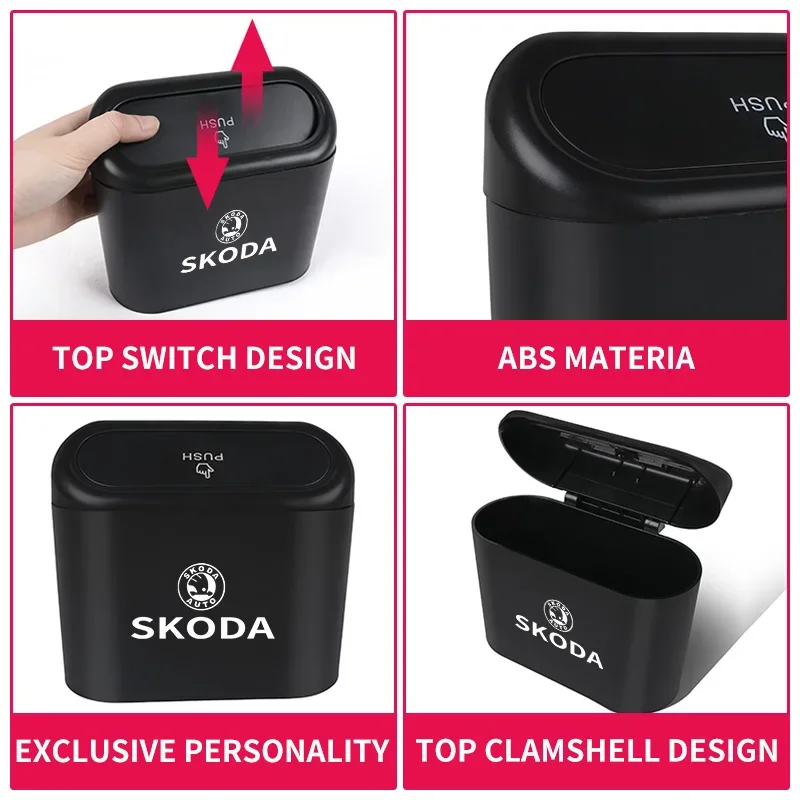 Skoda Black Car Trash Can with Flip Lid 6 Skoda Black Car Trash Can with Flip Lid - Image 6