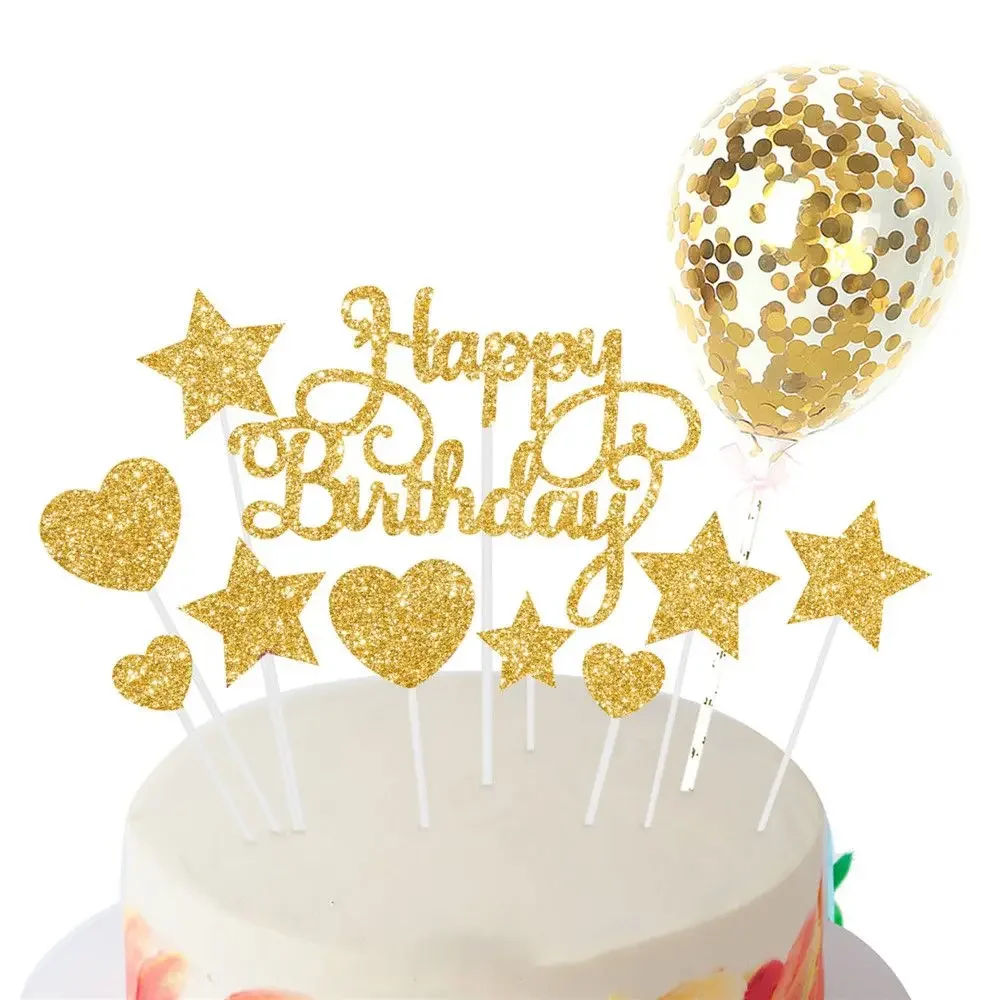 Vibrant Birthday Cake Topper Set in Blue, Gold 3 Vibrant Birthday Cake Topper Set in Blue, Gold - Image 3