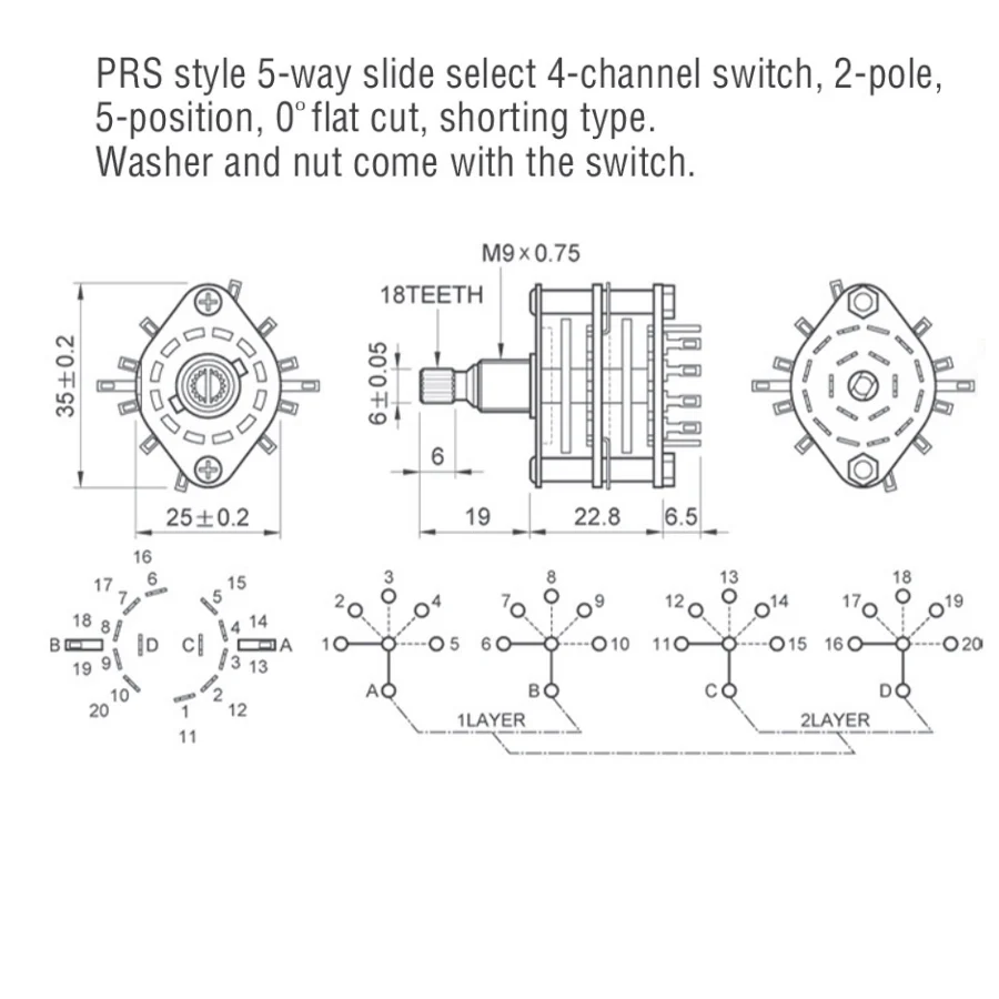 PRS Guitar 5-Way Rotary Switch with Metal Finish 6 PRS Guitar 5-Way Rotary Switch with Metal Finish - Image 6