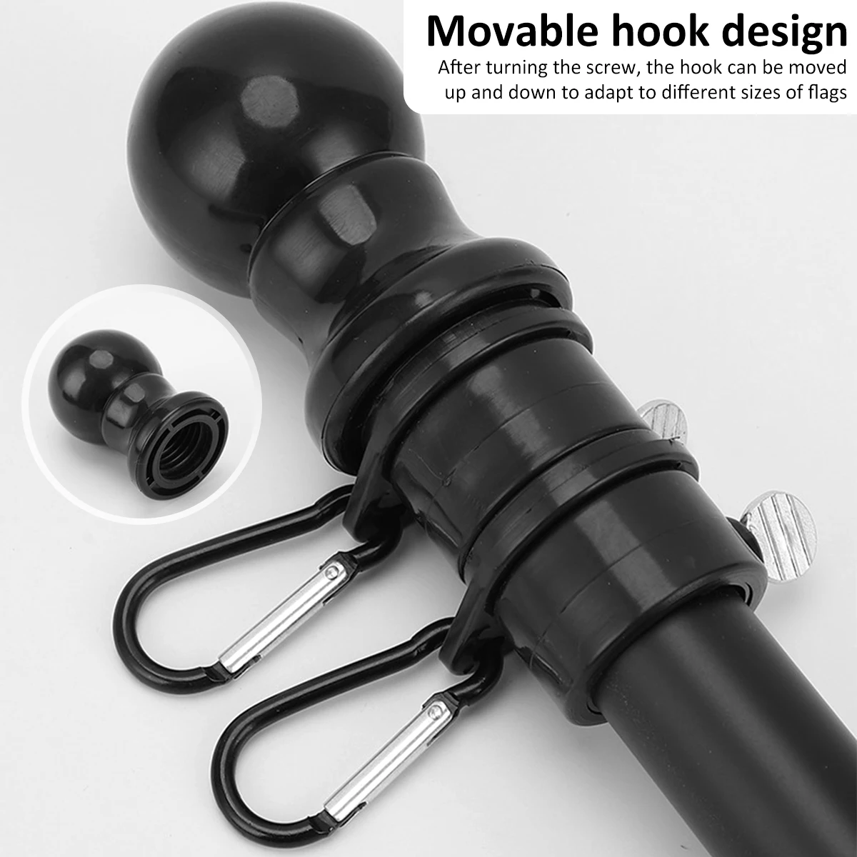 1.8m Stainless Steel Telescopic Flagpole Black White 3 1.8m Stainless Steel Telescopic Flagpole Black White - Image 3