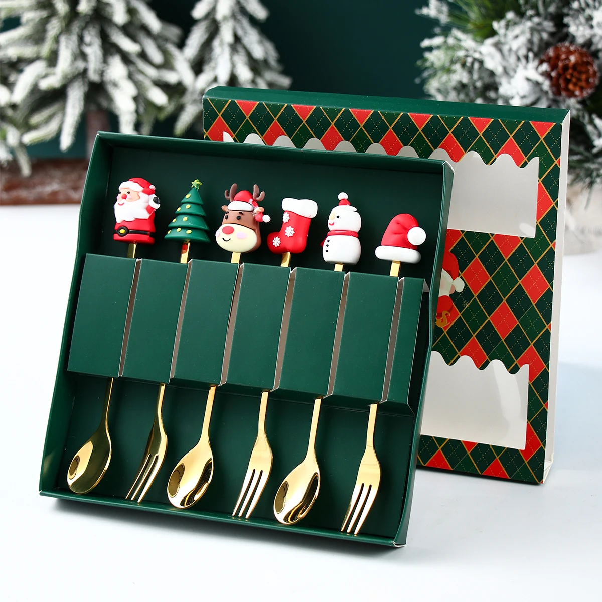 Gold Christmas Utensil Set with Holiday Mascots 2 Gold Christmas Utensil Set with Holiday Mascots - Image 2
