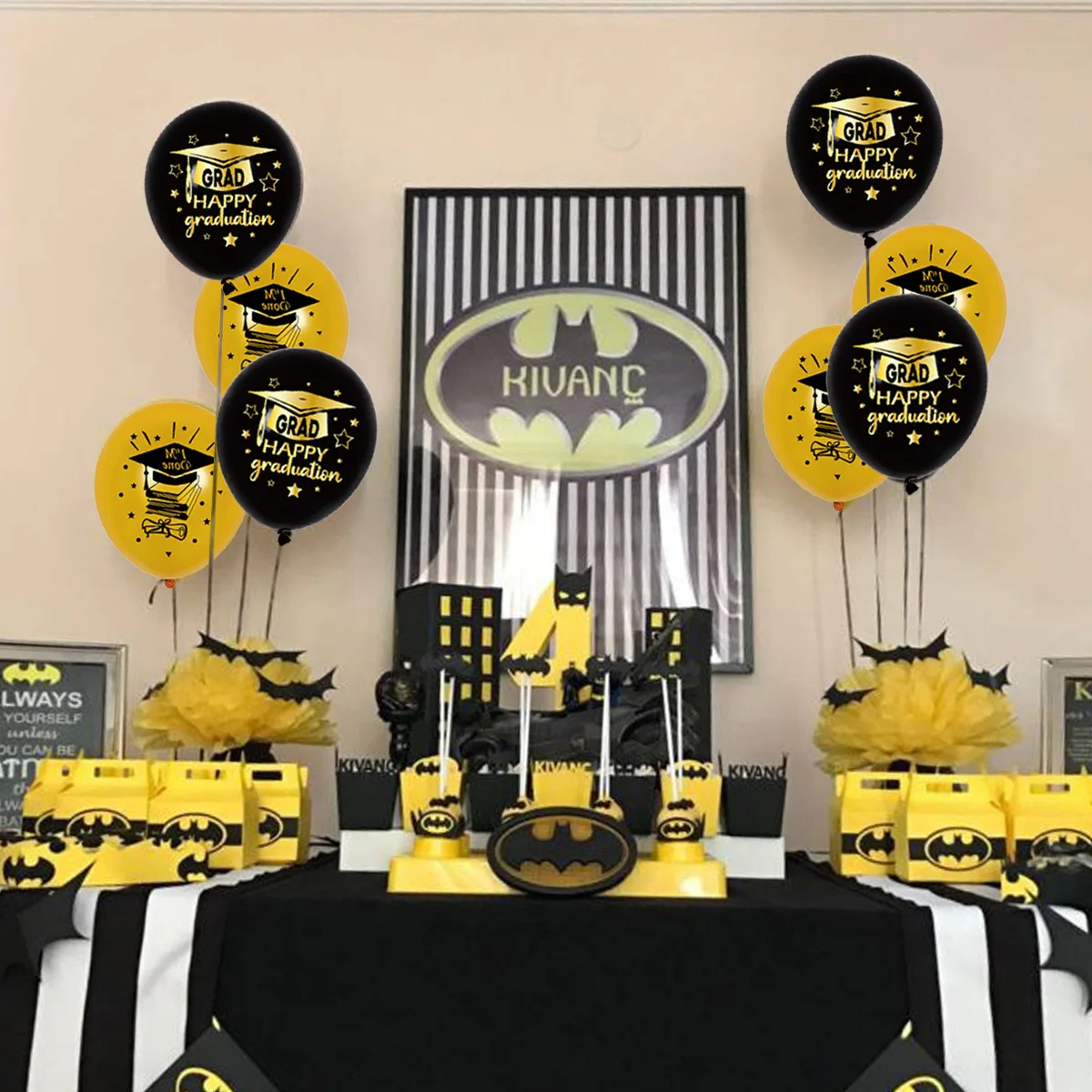 Graduation Balloons Set 10 Latex 12" Black, Gold, Yellow 3 Graduation Balloons Set 10 Latex 12" Black, Gold, Yellow - Image 3