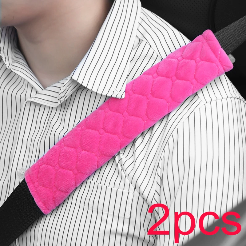Plush Car Seat Belt Cover Black Pink 8 Plush Car Seat Belt Cover Black Pink - Image 8