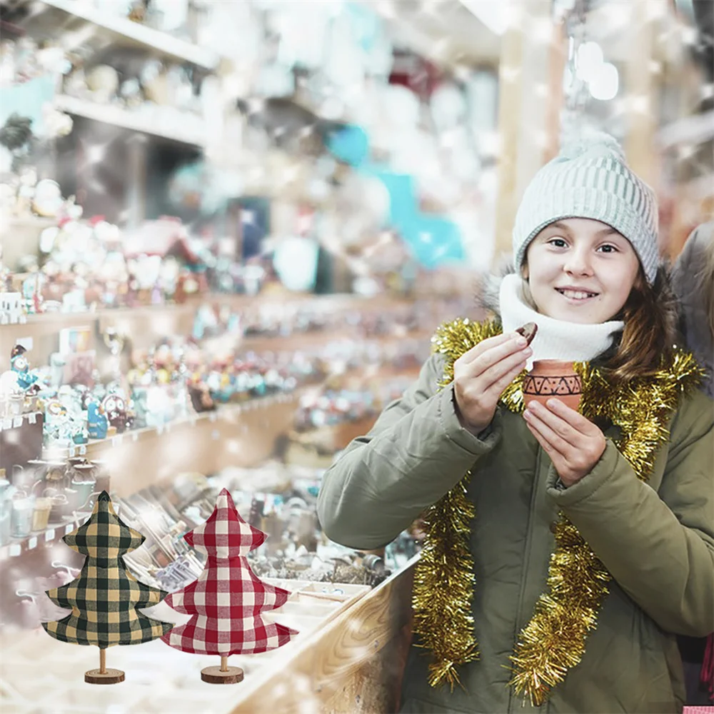 Mini Gingham Christmas Tree Ornaments Set 4 Mini Gingham Christmas Tree Ornaments Set - Image 4