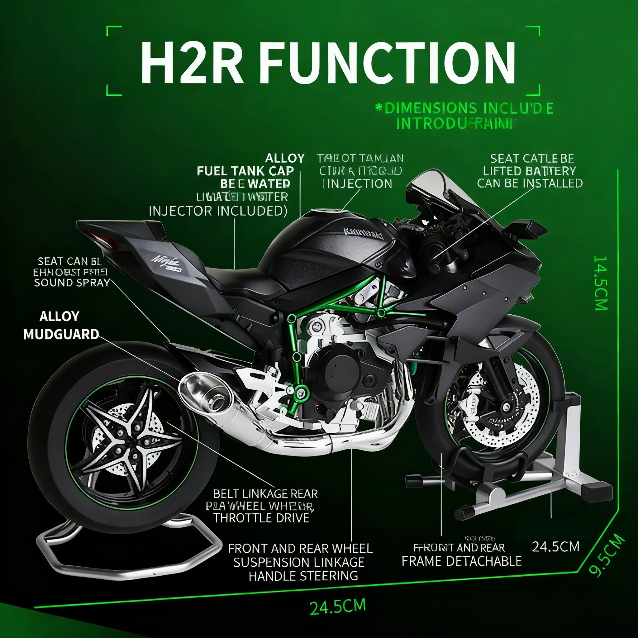Kawasaki H2R Ninja 1:9 Scale Motorcycle Model 2 Kawasaki H2R Ninja 1:9 Scale Motorcycle Model - Image 2