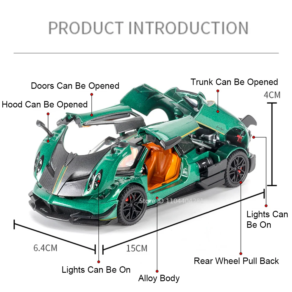 Pagani Huayra BC 1:32 Diecast Model in Green 2 Pagani Huayra BC 1:32 Diecast Model in Green - Image 2