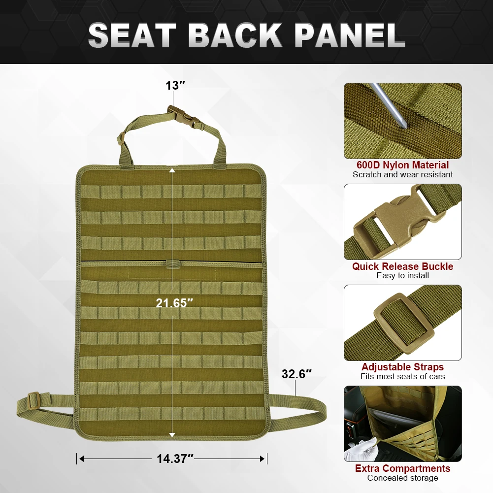 Khaki Tactical Car Seat Organizer with MOLLE Pouches 2 Khaki Tactical Car Seat Organizer with MOLLE Pouches - Image 2
