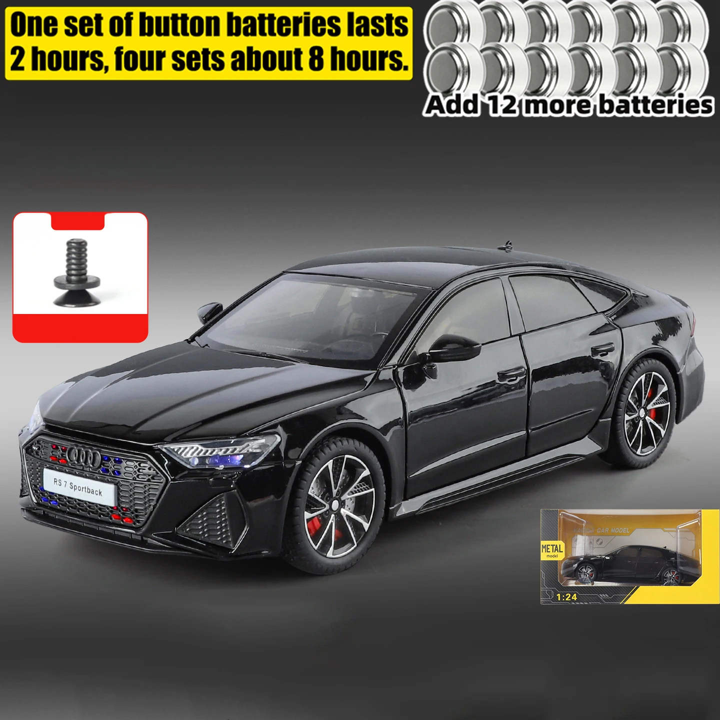 Black RS7 Sportback 1:24 Diecast Model 14 Black RS7 Sportback 1:24 Diecast Model - Image 14