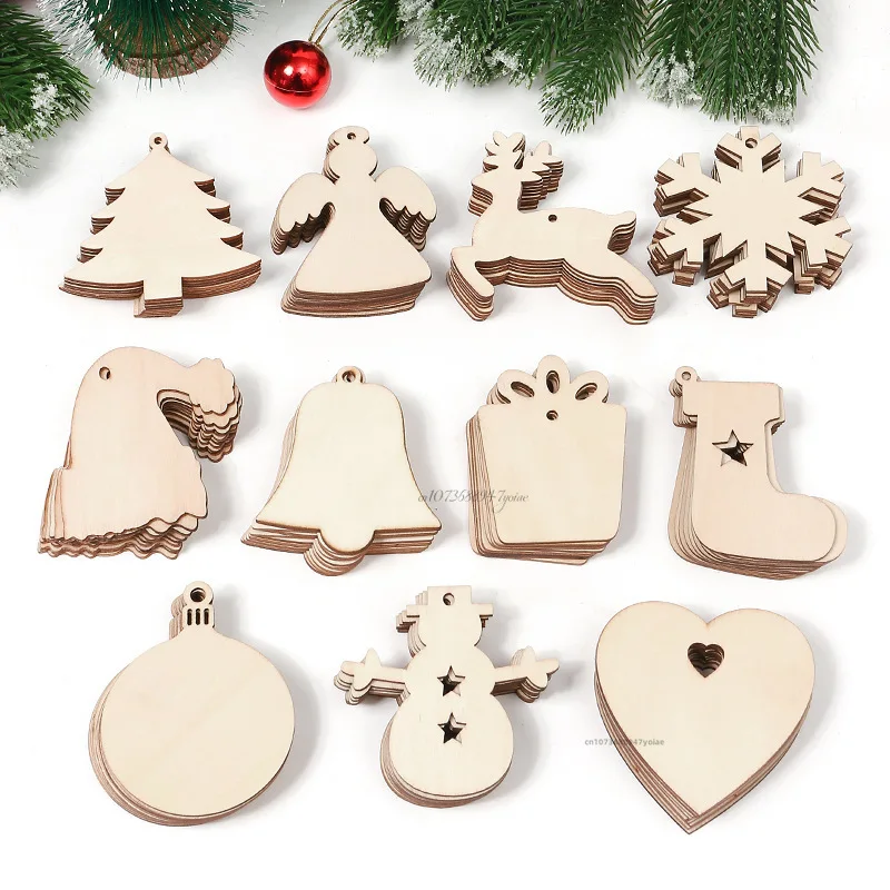Unfinished Wooden Christmas Ornaments Set (10 Pieces) 5 Unfinished Wooden Christmas Ornaments Set (10 Pieces) - Image 5