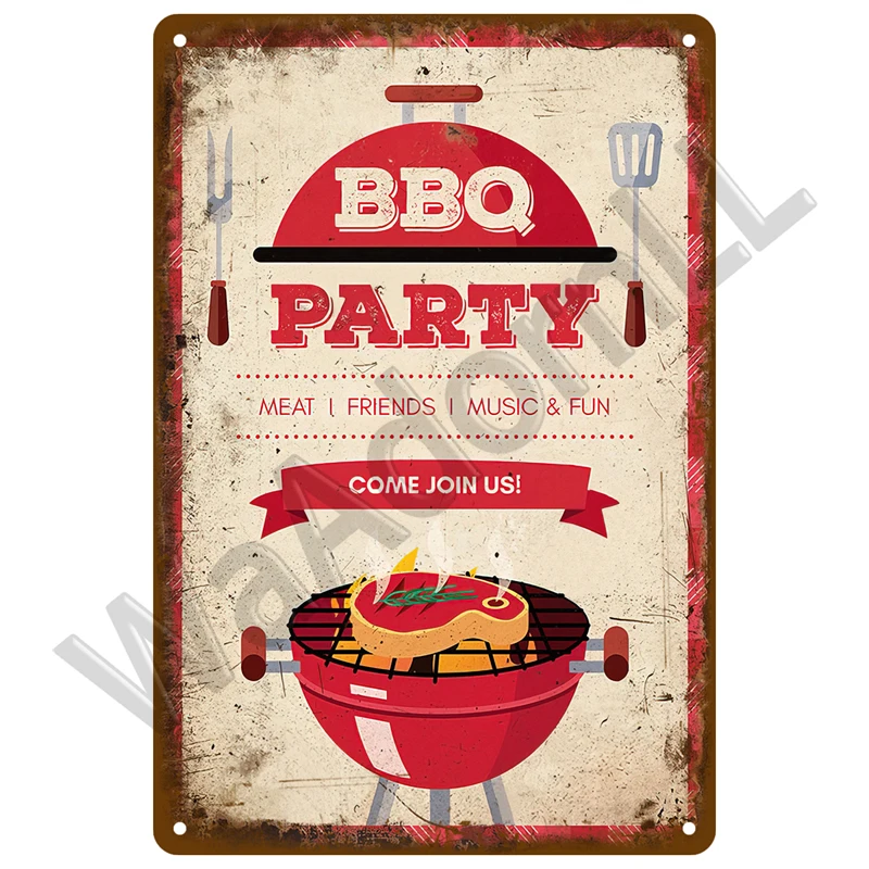 Vintage BBQ Zone Metal Sign Set of Six 4 Vintage BBQ Zone Metal Sign Set of Six - Image 4