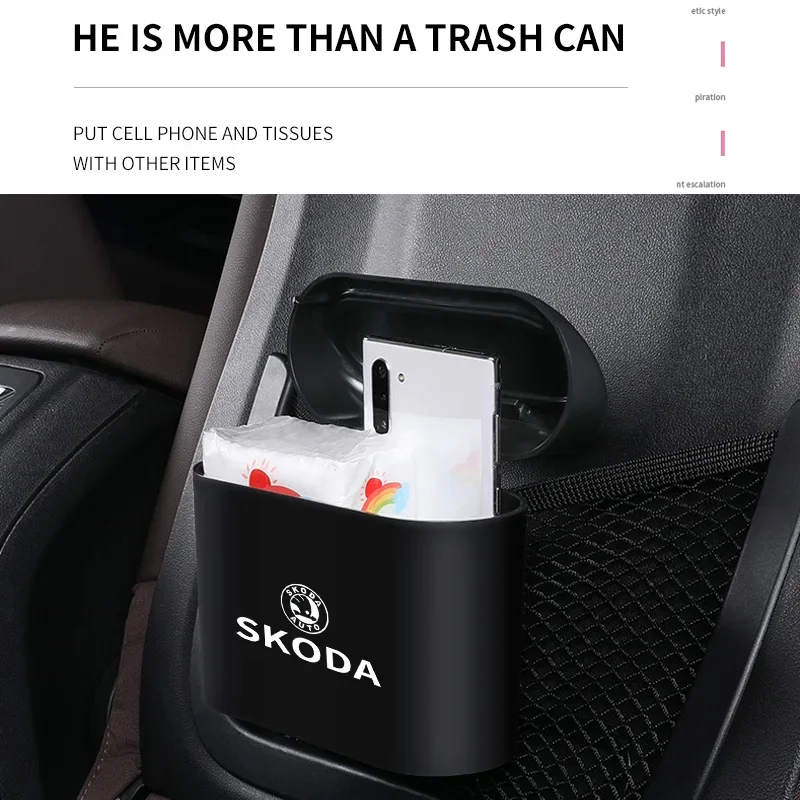 Skoda Black Car Trash Can with Flip Lid 4 Skoda Black Car Trash Can with Flip Lid - Image 4
