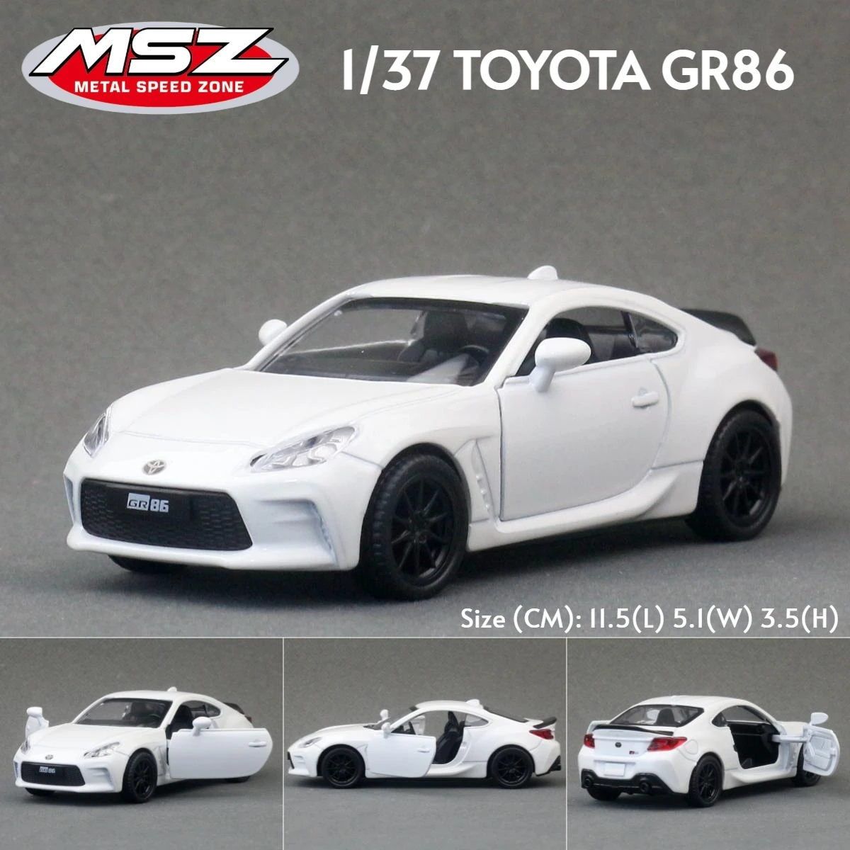 White 1/37 Scale Diecast Toyota GR86 Model 7 White 1/37 Scale Diecast Toyota GR86 Model - Image 7
