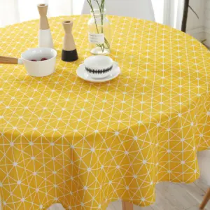 Vibrant Yellow Linen Round Tablecloth 120/150cm 12 Sab900dc392ad4487a8b586bc06f87964N