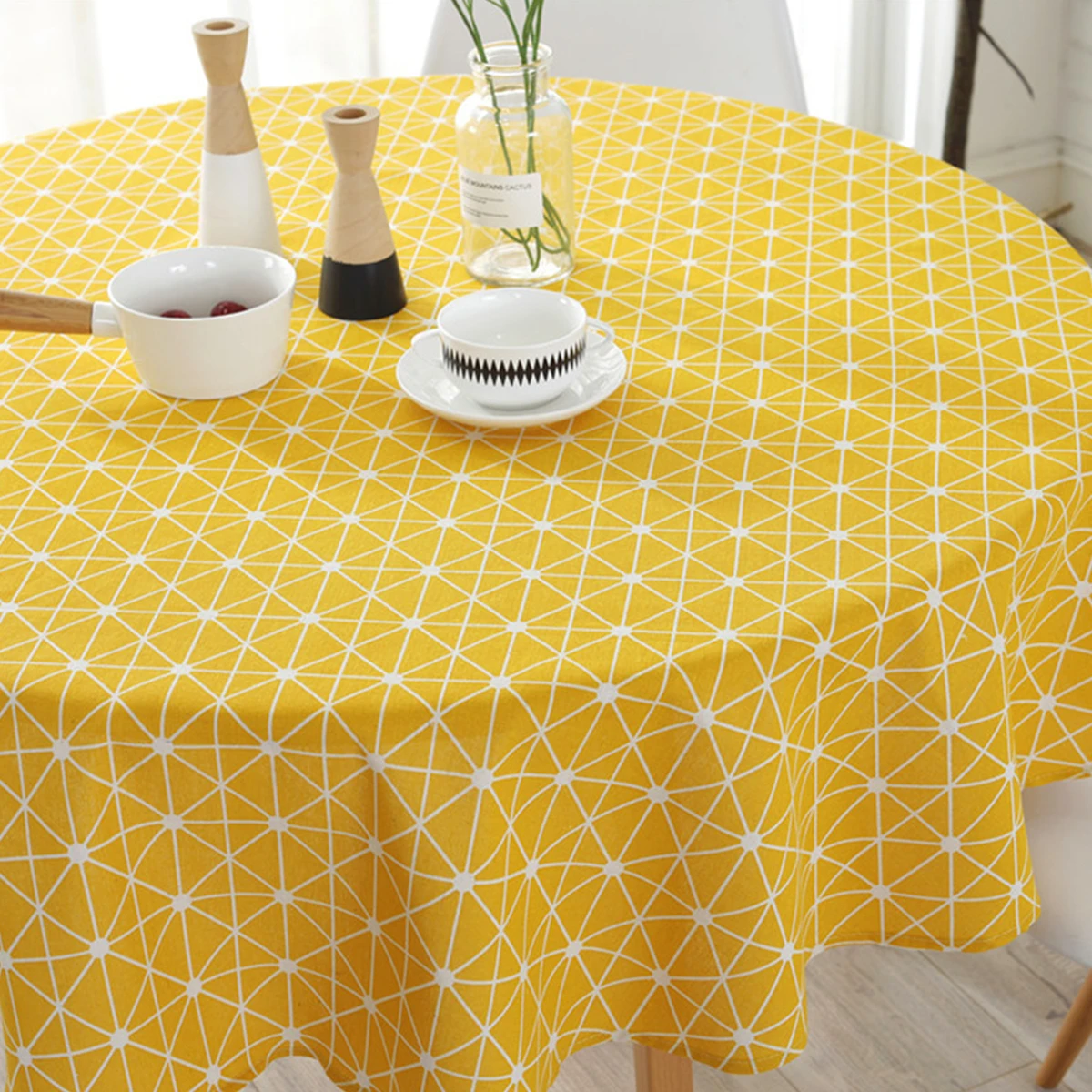 Vibrant Yellow Linen Round Tablecloth 120/150cm 4 Vibrant Yellow Linen Round Tablecloth 120/150cm - Image 4