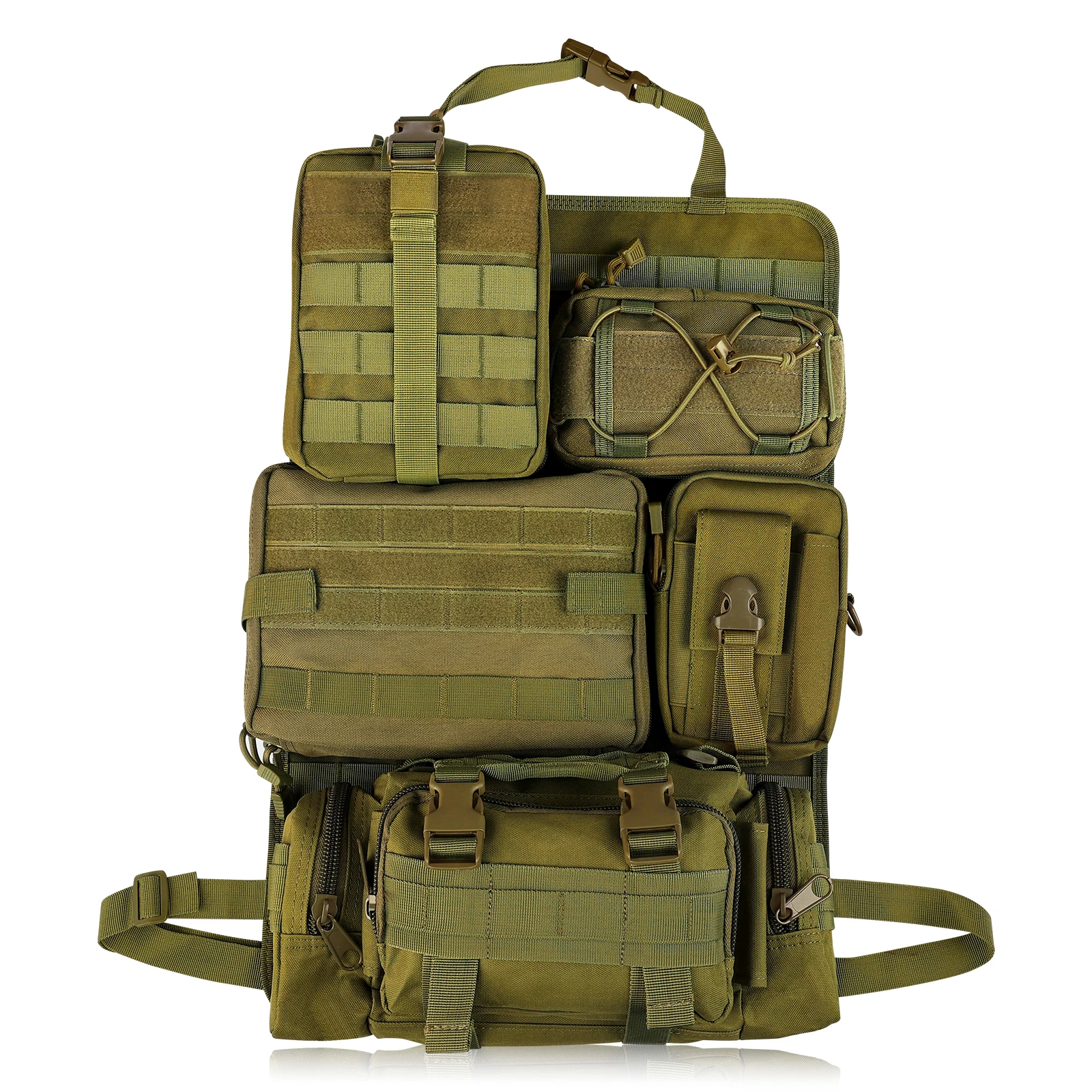 Khaki Tactical Car Seat Organizer with MOLLE Pouches 7 Khaki Tactical Car Seat Organizer with MOLLE Pouches - Image 7
