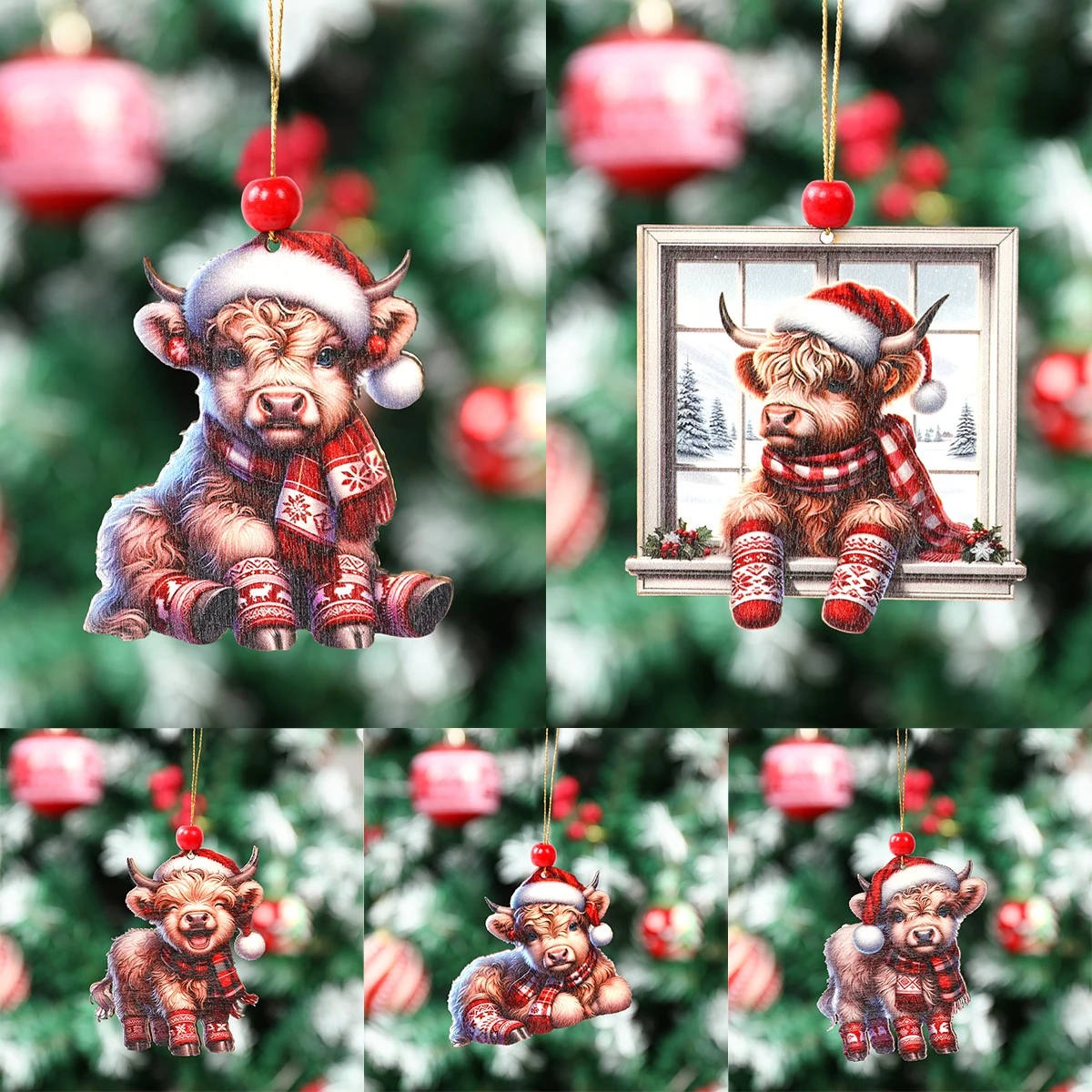 Festive Wooden Cow Pendant for Christmas 5 Festive Wooden Cow Pendant for Christmas - Image 5