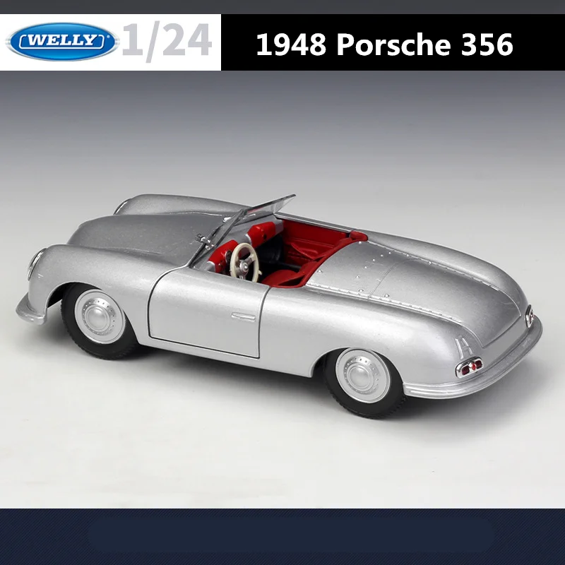 Silver Porsche 356 Roadster Diecast Model 1:24 Scale 4 Silver Porsche 356 Roadster Diecast Model 1:24 Scale - Image 4