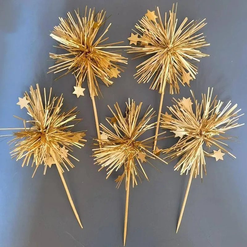 Gold Firework Cupcake Toppers Set of 5 9 Gold Firework Cupcake Toppers Set of 5 - Image 9