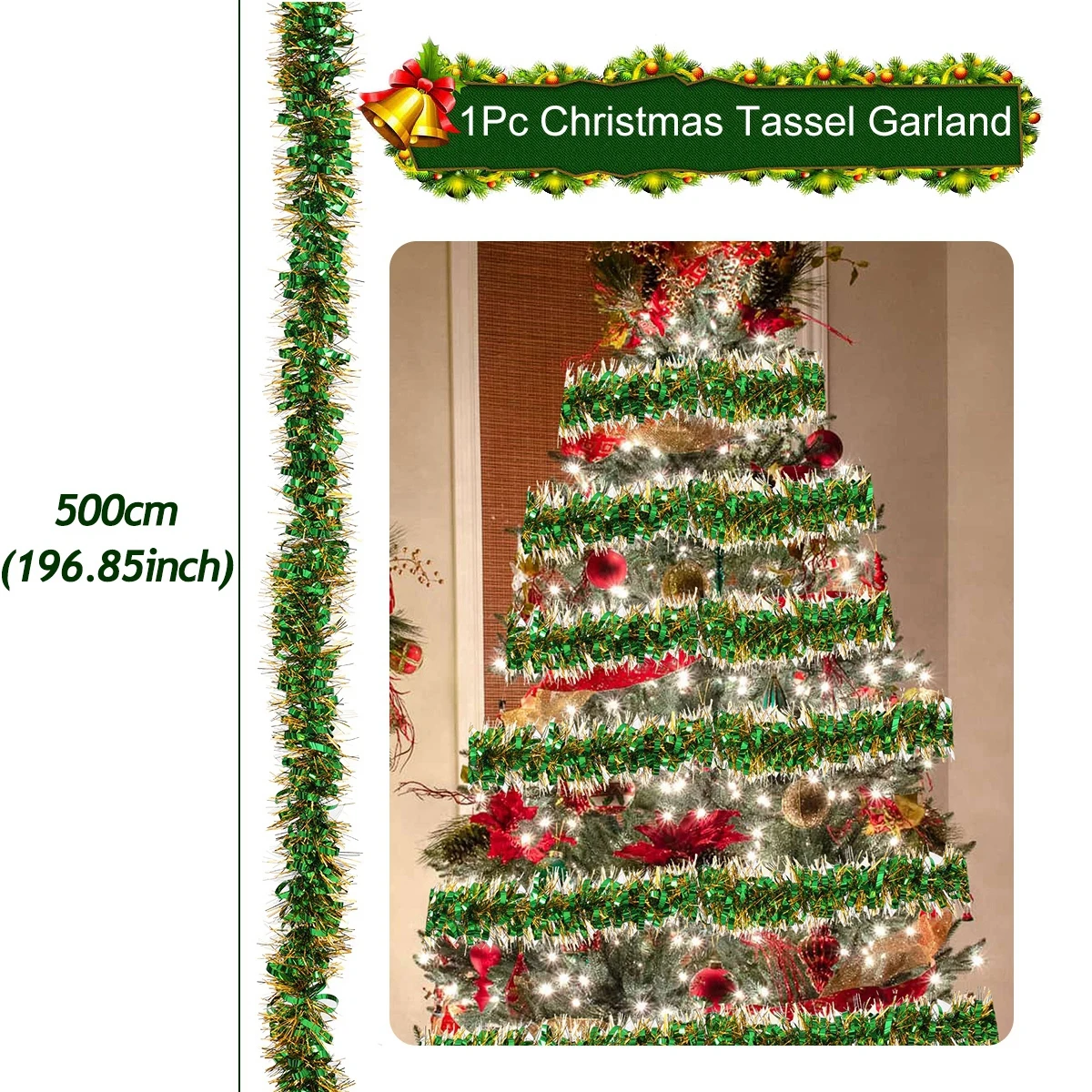 Festive Christmas Glitter Tinsel Tassel Garland 10 Festive Christmas Glitter Tinsel Tassel Garland - Image 10