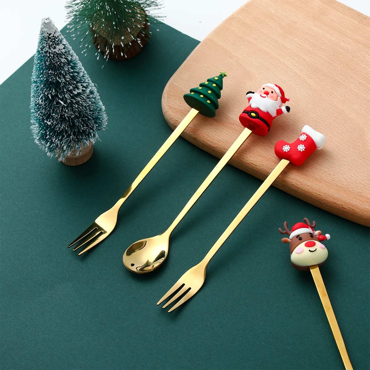 Gold Christmas Utensil Set with Holiday Mascots 3 Gold Christmas Utensil Set with Holiday Mascots - Image 3