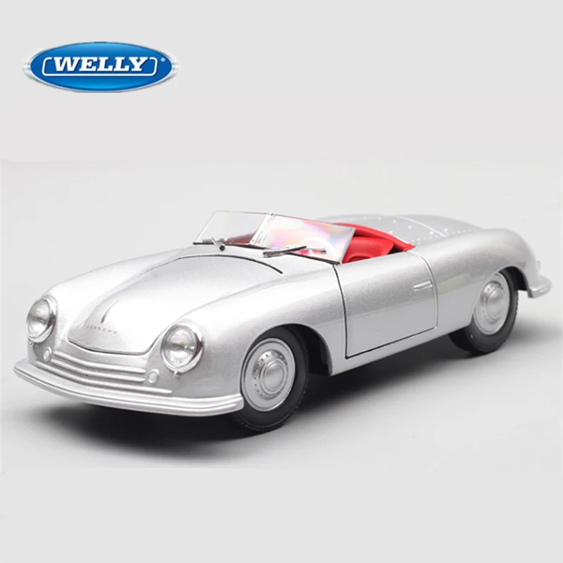 Silver Porsche 356 Roadster Diecast Model 1:24 Scale 2 Silver Porsche 356 Roadster Diecast Model 1:24 Scale - Image 2