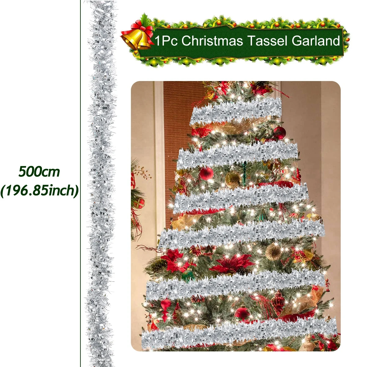 Festive Christmas Glitter Tinsel Tassel Garland 11 Festive Christmas Glitter Tinsel Tassel Garland - Image 11