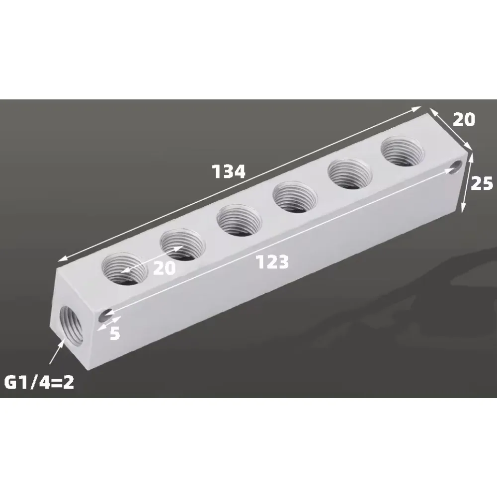 Aluminum Pneumatic Manifold Block 1/8-1/2 BSP 6 Aluminum Pneumatic Manifold Block 1/8-1/2 BSP - Image 6