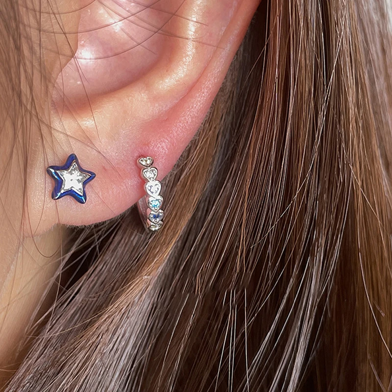 Y2k Blue Crystal Star Earrings 10mm 3 Y2k Blue Crystal Star Earrings 10mm - Image 3