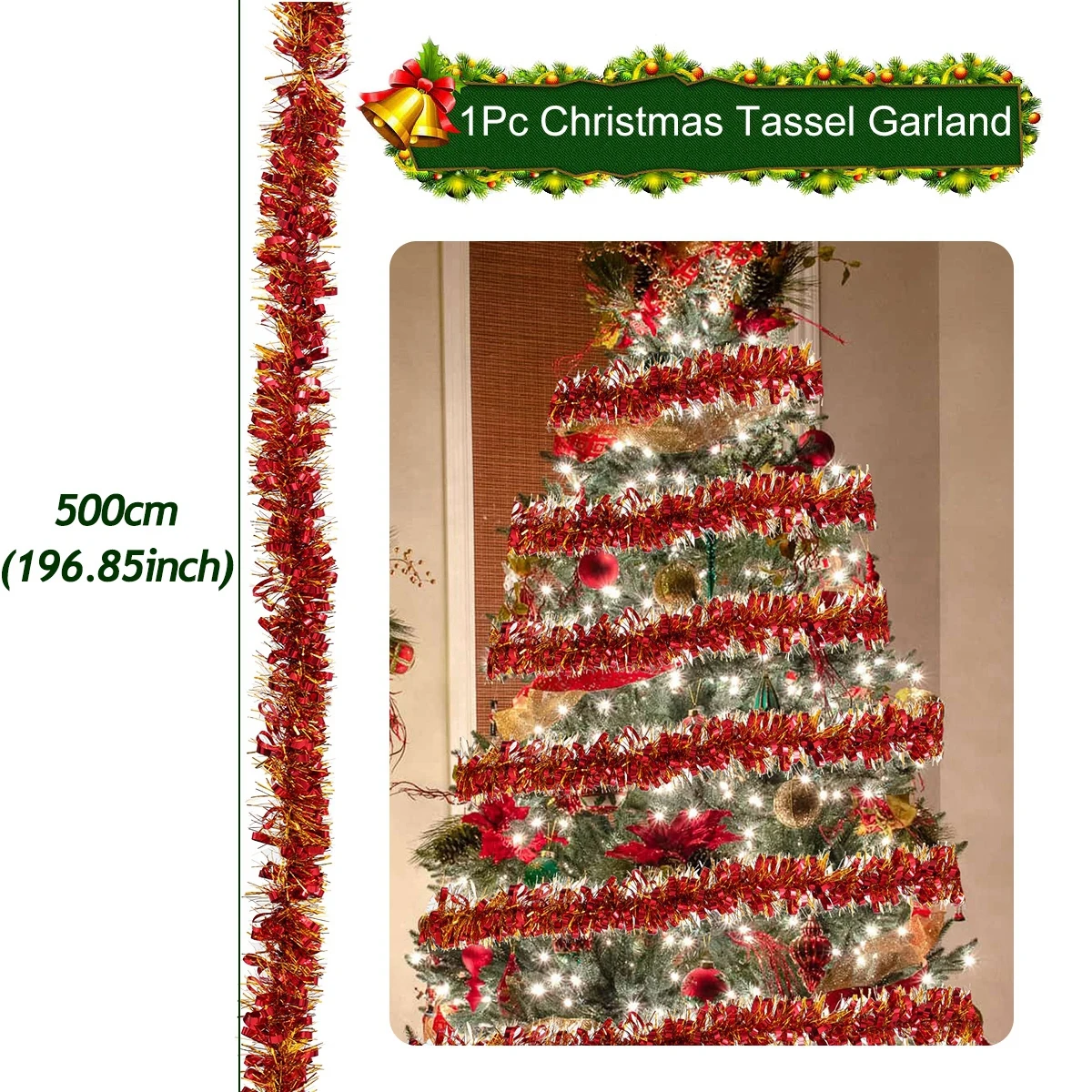 Festive Christmas Glitter Tinsel Tassel Garland 9 Festive Christmas Glitter Tinsel Tassel Garland - Image 9