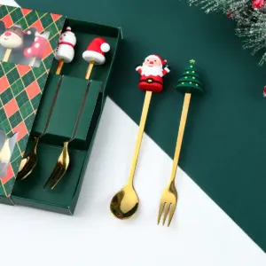 Gold Christmas Utensil Set with Holiday Mascots 10 Se3b92639c5654c44bba5009264ddcd7ac