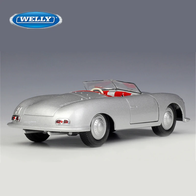 Silver Porsche 356 Roadster Diecast Model 1:24 Scale 6 Silver Porsche 356 Roadster Diecast Model 1:24 Scale - Image 6