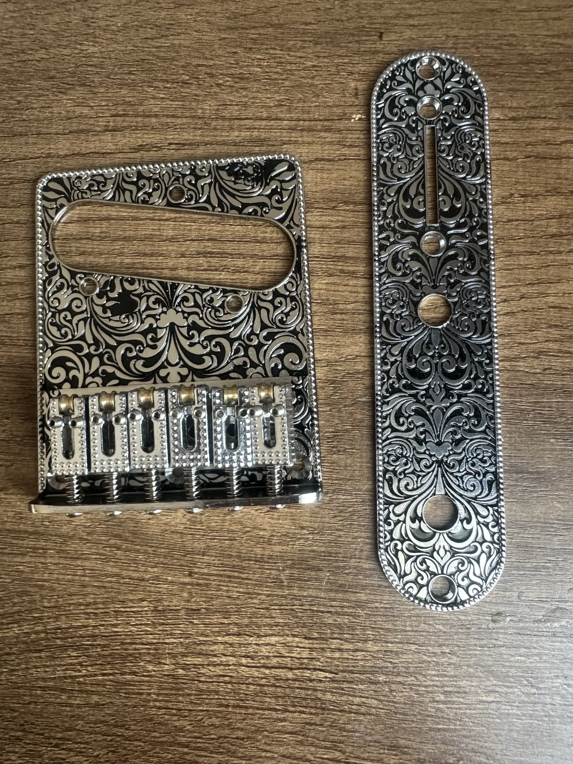 Decorative Alloy Guitar Bridge Set with Floral Design 3 Decorative Alloy Guitar Bridge Set with Floral Design - Image 3
