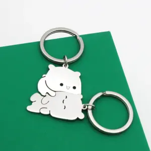Pair of Stainless Steel Bear Keychains for Couples