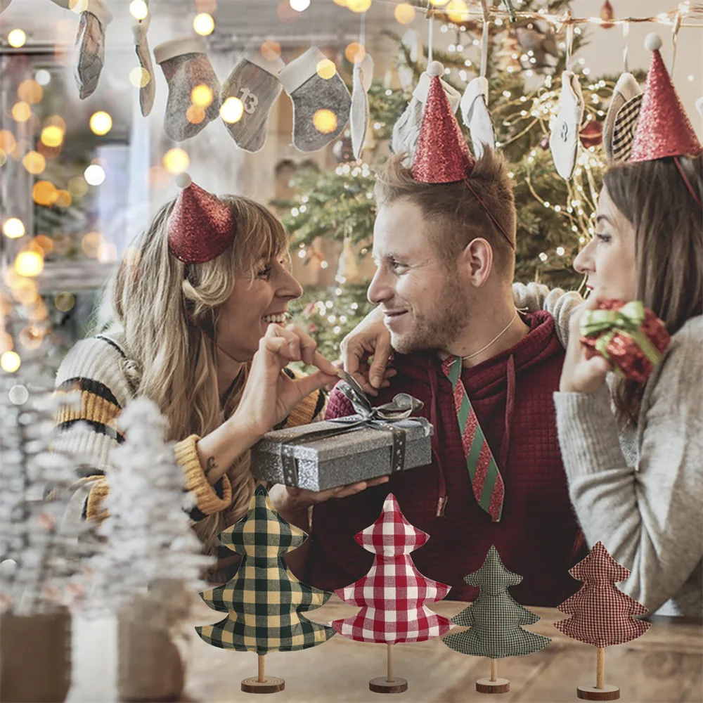 Mini Gingham Christmas Tree Ornaments Set 2 Mini Gingham Christmas Tree Ornaments Set - Image 2