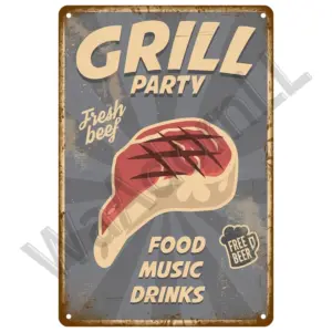 Vintage BBQ Zone Metal Sign Set of Six 55 Sf57caa73a76a448cab41f12b83429436A
