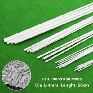 White Half-Round ABS Plastic Rod Set (50cm, 5 Diameters)