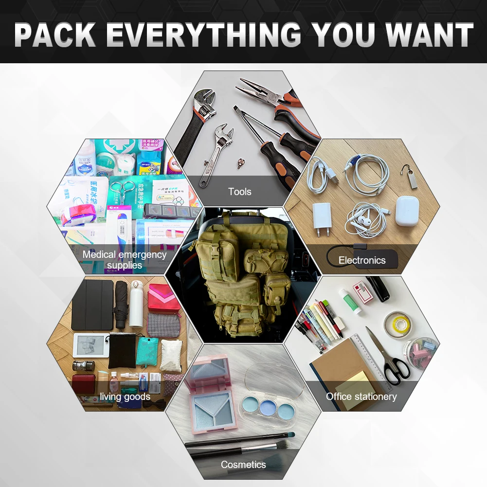 Khaki Tactical Car Seat Organizer with MOLLE Pouches 5 Khaki Tactical Car Seat Organizer with MOLLE Pouches - Image 5