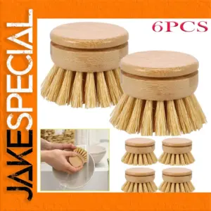 Natural Bamboo Dish Brush Set - 6 Pieces