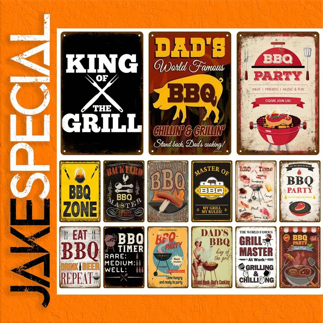 Retro BBQ Metal Sign for Outdoor Decor 1 Retro BBQ Metal Sign for Outdoor Decor