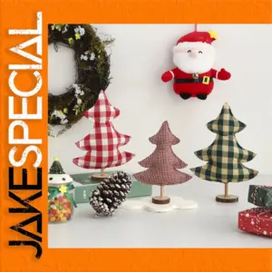 Mini Gingham Christmas Tree Ornaments Set