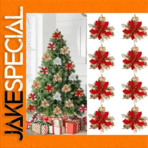 Festive Glitter Poinsettia Christmas Decor Set