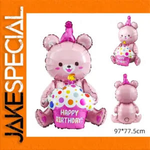 Pink Cartoon Bear Foil Balloon 80x57cm