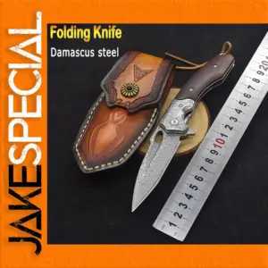 Damascus Steel Rosewood Folding Knife 8.5 cm