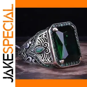 Retro Men's Ring with Green Zircon