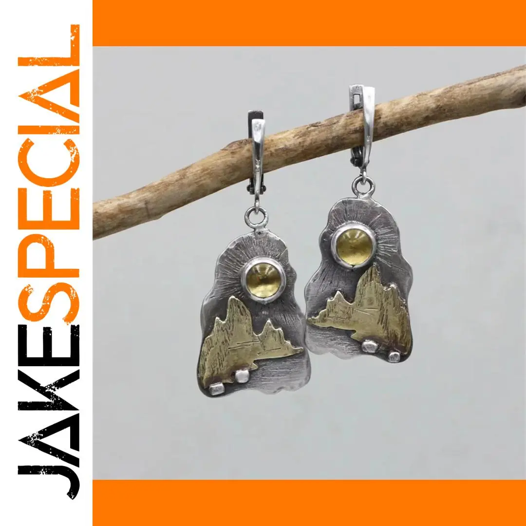 Vintage Geometric Drop Earrings with Cabochon 1 Vintage Geometric Drop Earrings with Cabochon